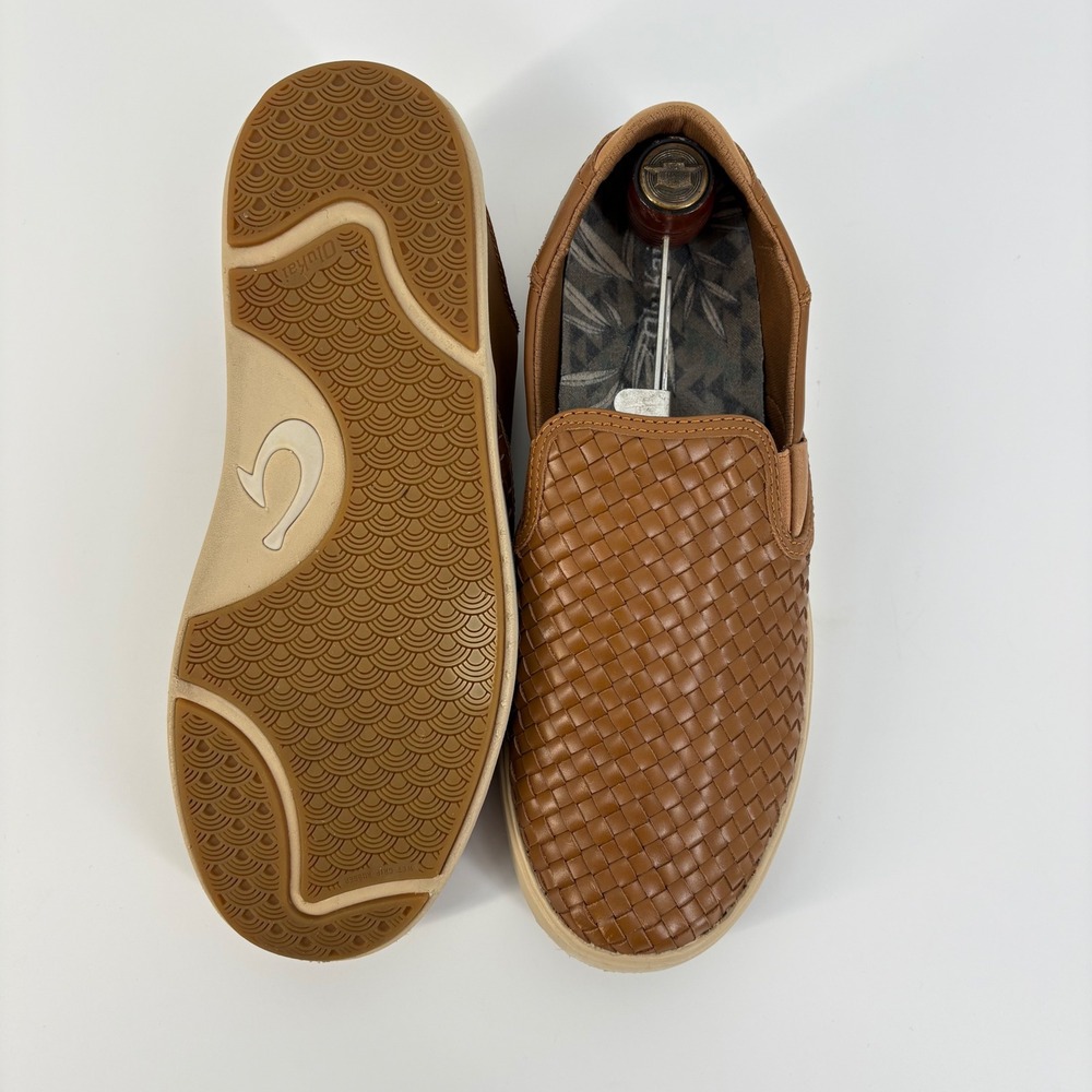 OluKai Lae'ahi Li 'Ili Slip On Mens 9.5 Brown Woven Leather Sneakers Fox - Picture 4 of 9